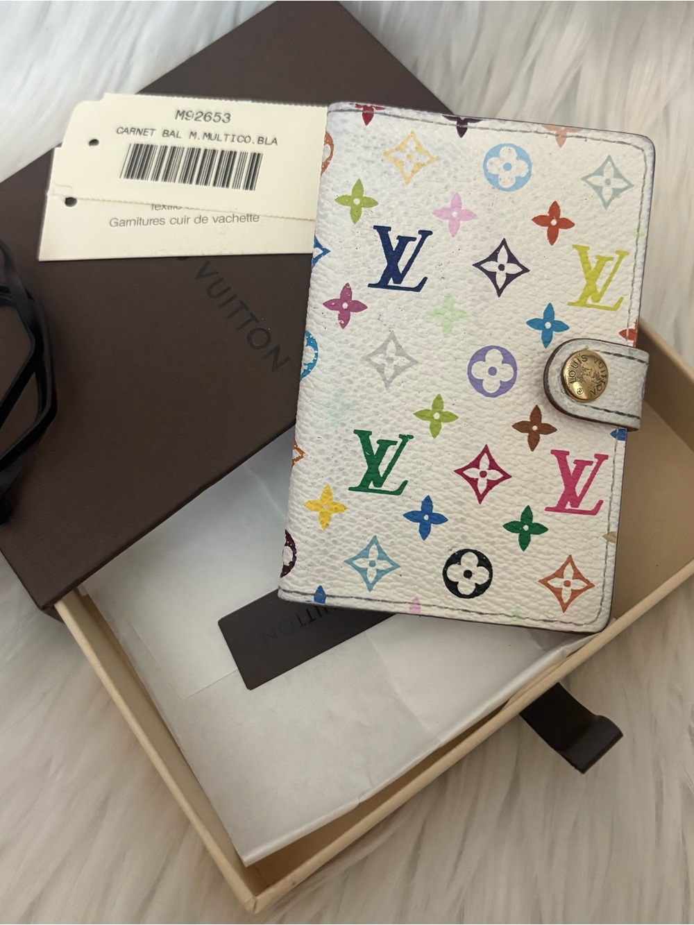 Authentic Louis Vuitton 2004 White Multicolore Mini Carnet de Bal Address Book